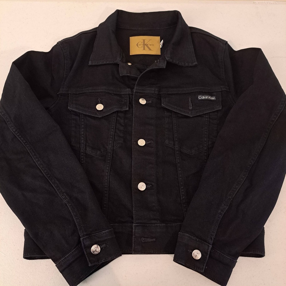 Calvin Klein Womens Jacket M Black Trucker Stretch Denim 1744-350